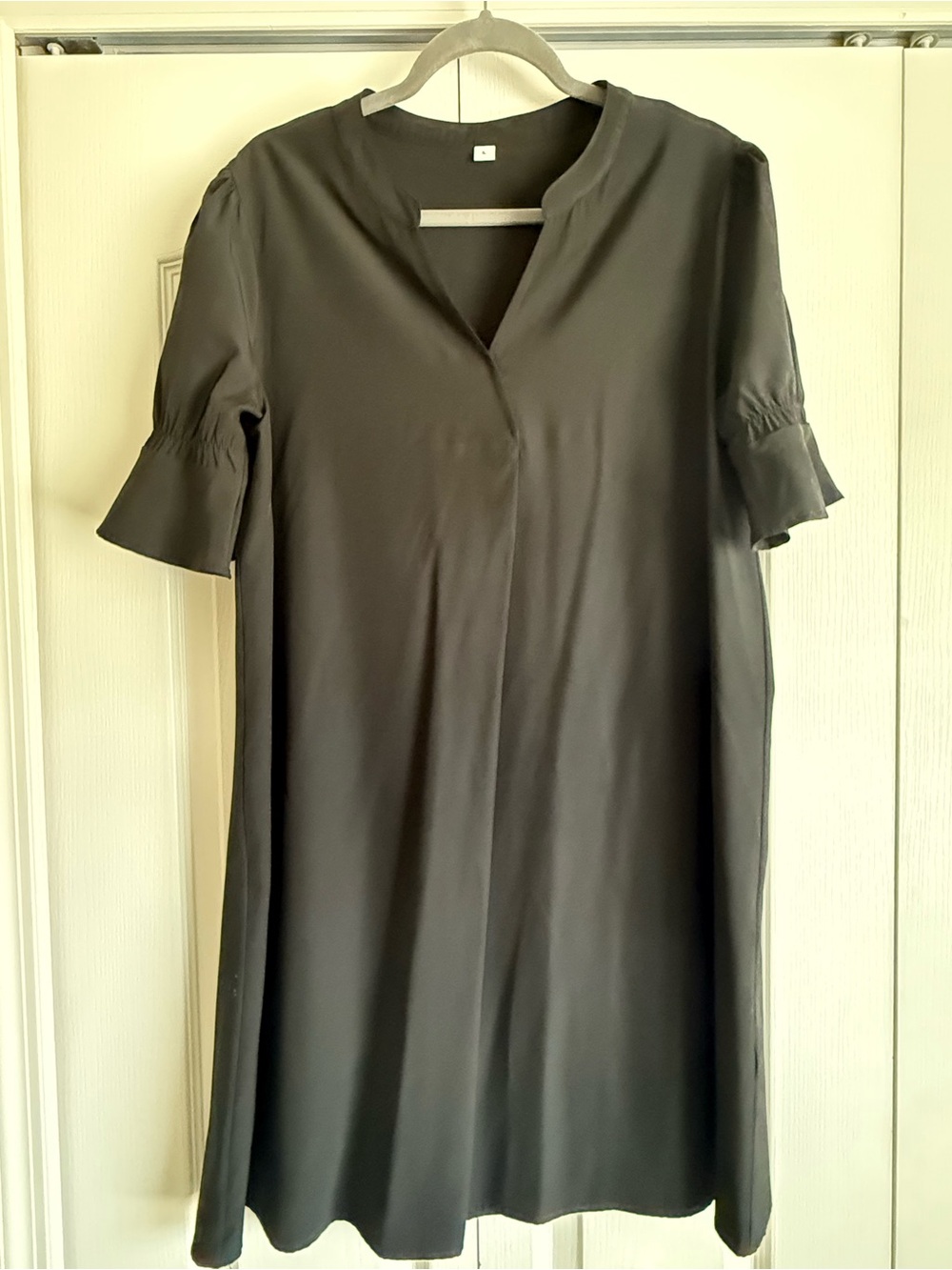 Amazon Black Midi Shift Dress with Short Ruffled Sleeves